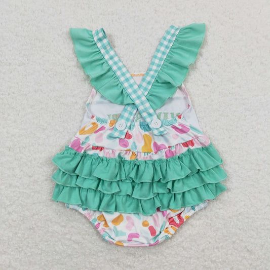 SR1246 Embroidered mama's girl blue green ruffle leopard fly sleeve romper girls romper baby 20240402 RTS