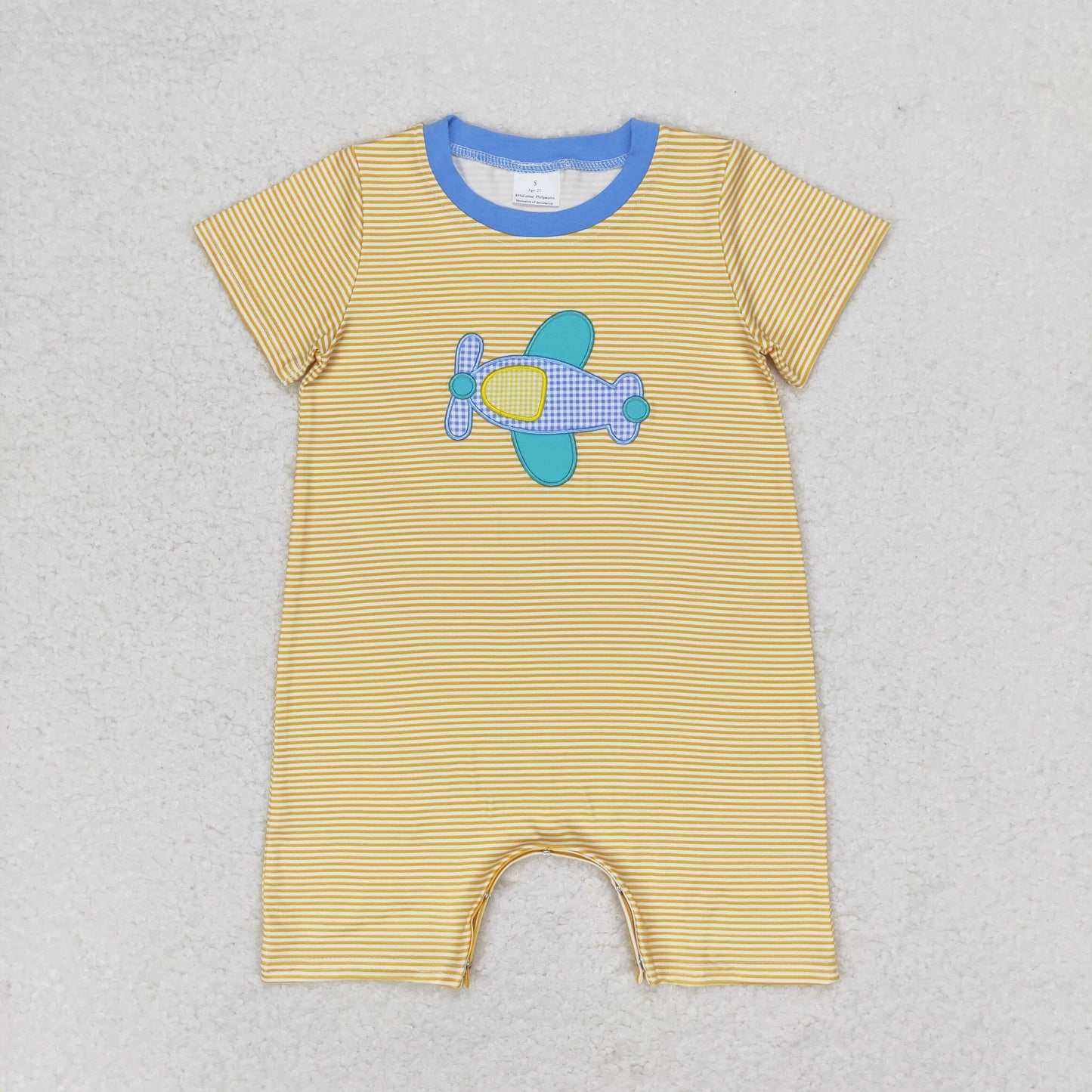 SR1264 Embroidery aircraft striped yellow short sleeve romper high quality wholesale baby clothes romper