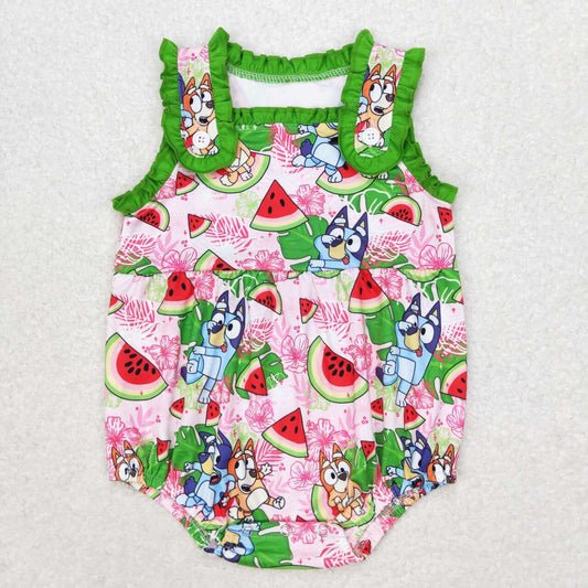 SR1308 bluey cartoon watermelon green lace tank top onesie