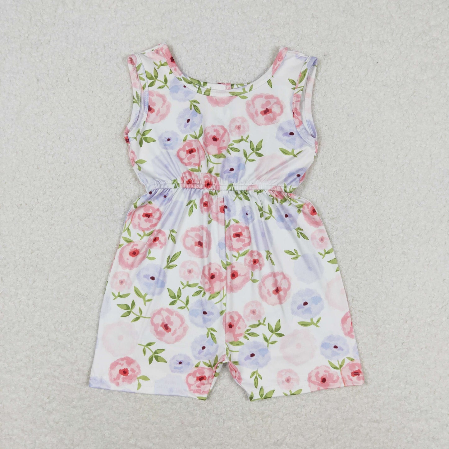 SR1311 Pink blue flowers sleeveless romper High quality toddler girls rompers sweet