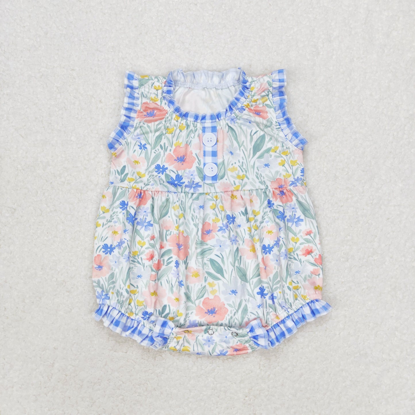 SR1345 floral blue and white checked lace vest romper high quality wholesale baby rompers