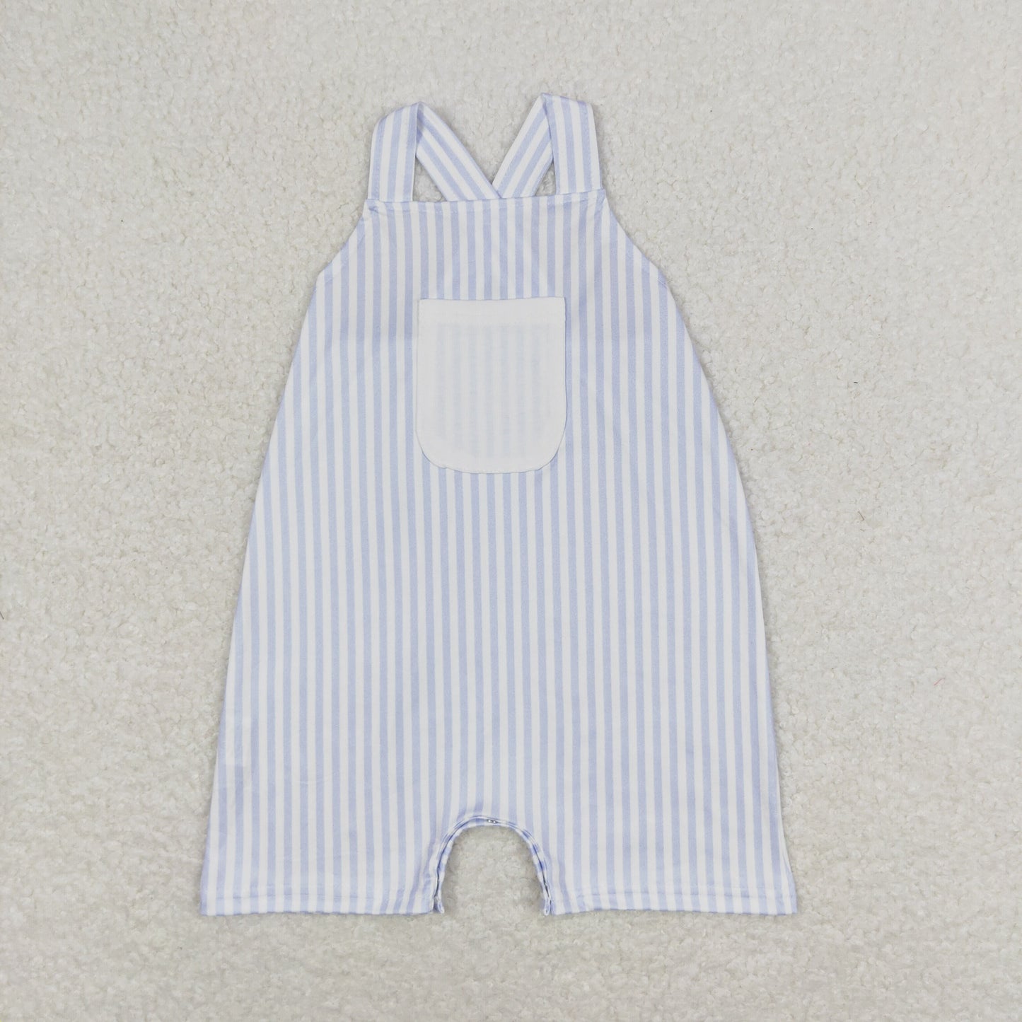 SR1362 Blue and white striped pocket strap romper High quality wholesale rompers for baby girl