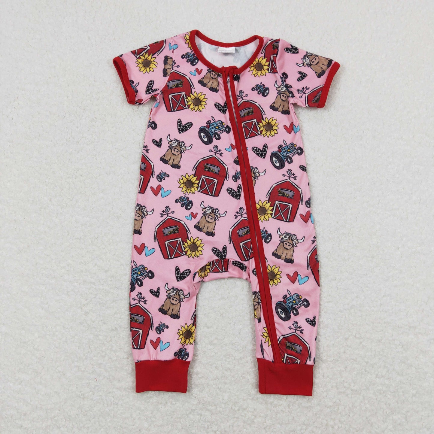 SR1368 Love house Cow Red Zippy Romper Baby Girl Boutique Outfits 20240401 RTS