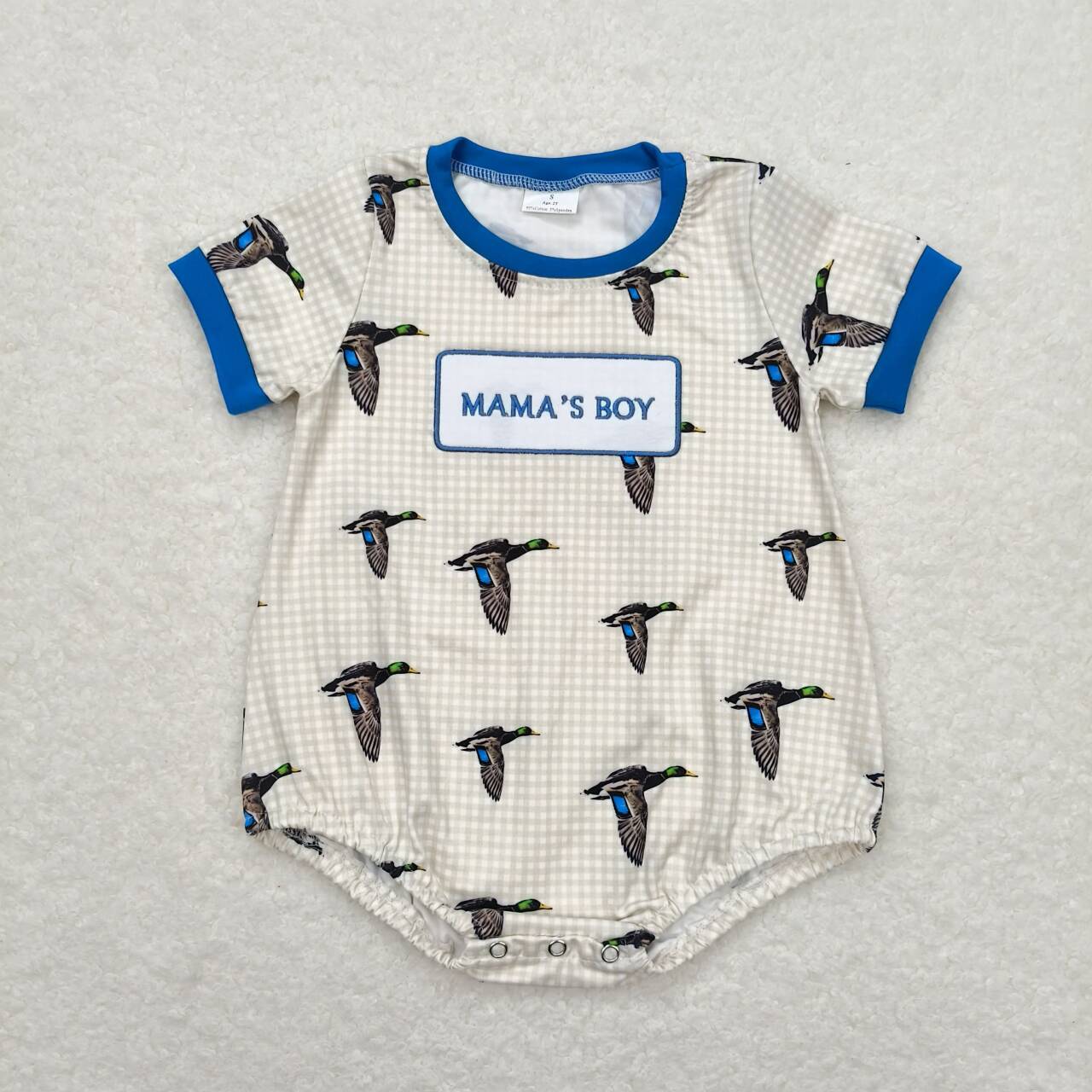 SR1377 mama's boy Embroidered Alphabet Duck check short sleeve onesie High quality wholesale baby rompers