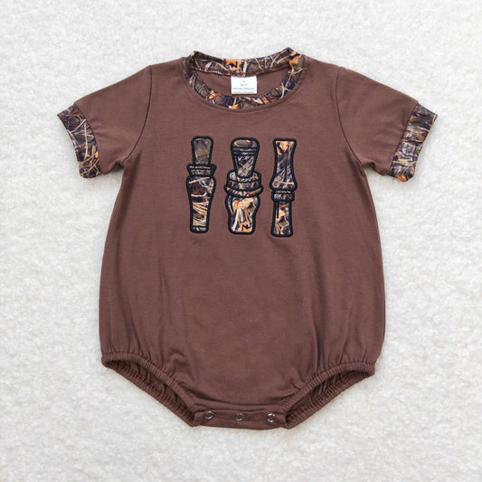SR1402 Embroidered Leaf and Grass Camouflage Bottle Brown Short Sleeve Boys Bubble Romper RTS 202509
