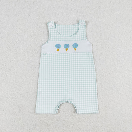 SR1405 Embroidery hot air balloon plaid sleeveless onesie High quality heavy romper baby