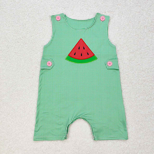 SR1406 NO MOQ Embroidered watermelon green checkered sleeveless onesie