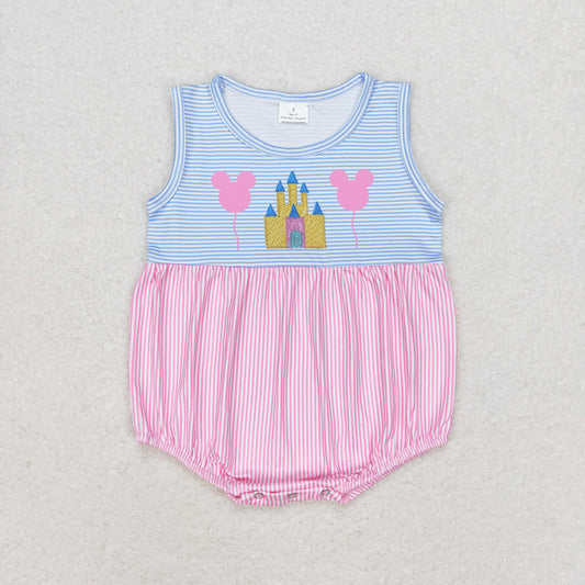 SR1410 Mickey Balloon Castle pink-blue striped sleeveless onesie