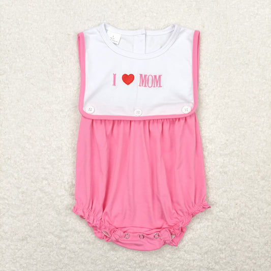 SR1434 l love mom embroidered lettered pink tank top romper baby girl romper