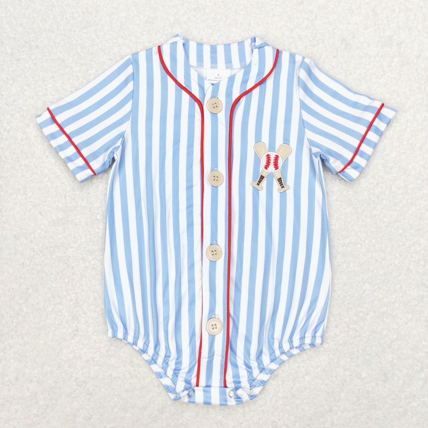 SR1459 Embroidered baseball Blue striped short sleeve romper High quality baby rompers boy