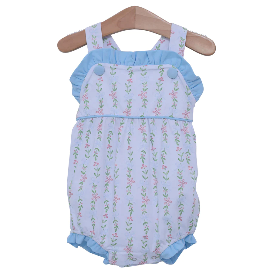 SR1478 Blue Flower Leaf Refreshing Ruffled Sleeveless romper Girls Boutique outfit 202502 RTS