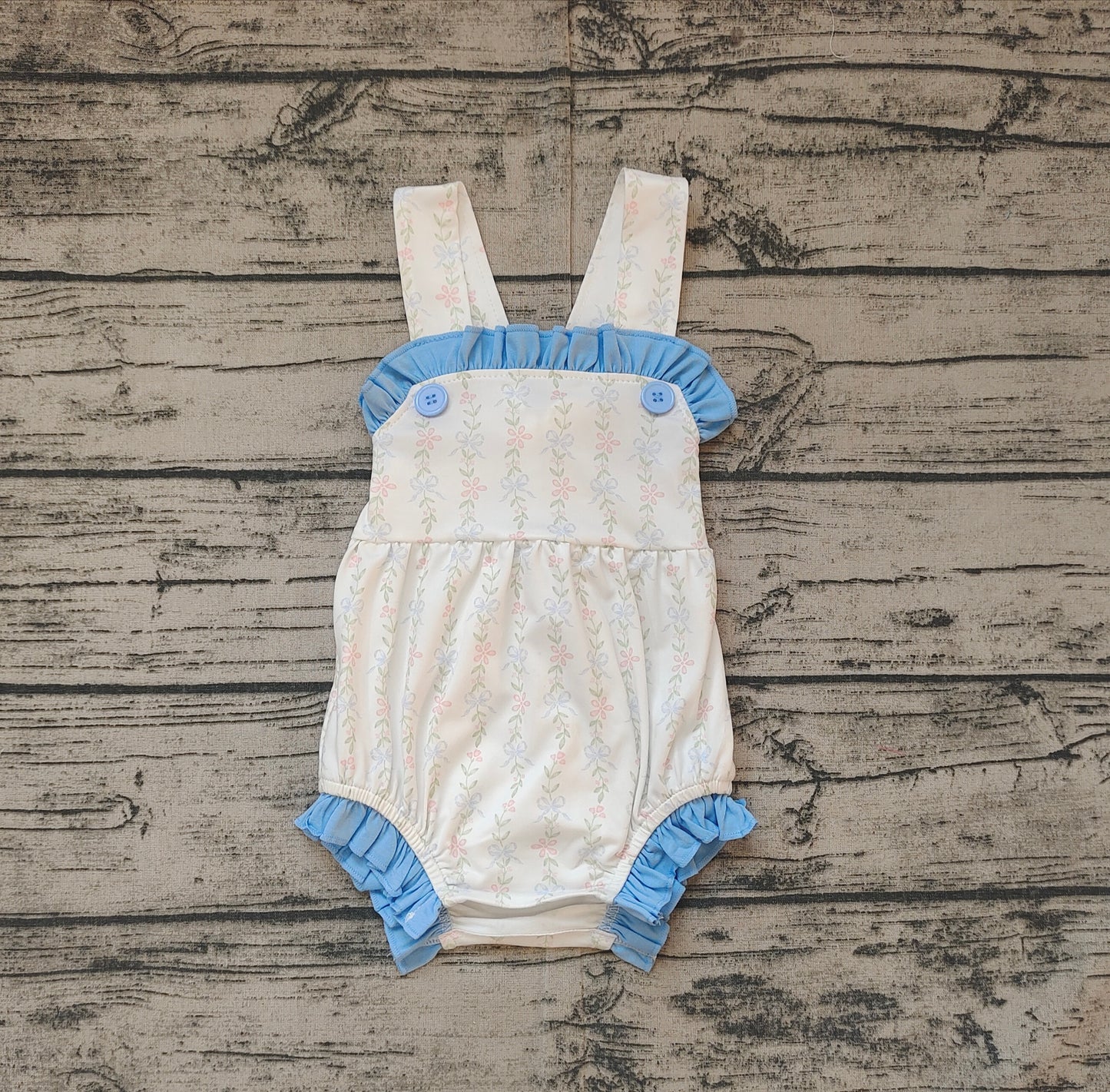 SR1478 Blue Flower Leaf Refreshing Ruffled Sleeveless romper Girls Boutique outfit 202502 RTS