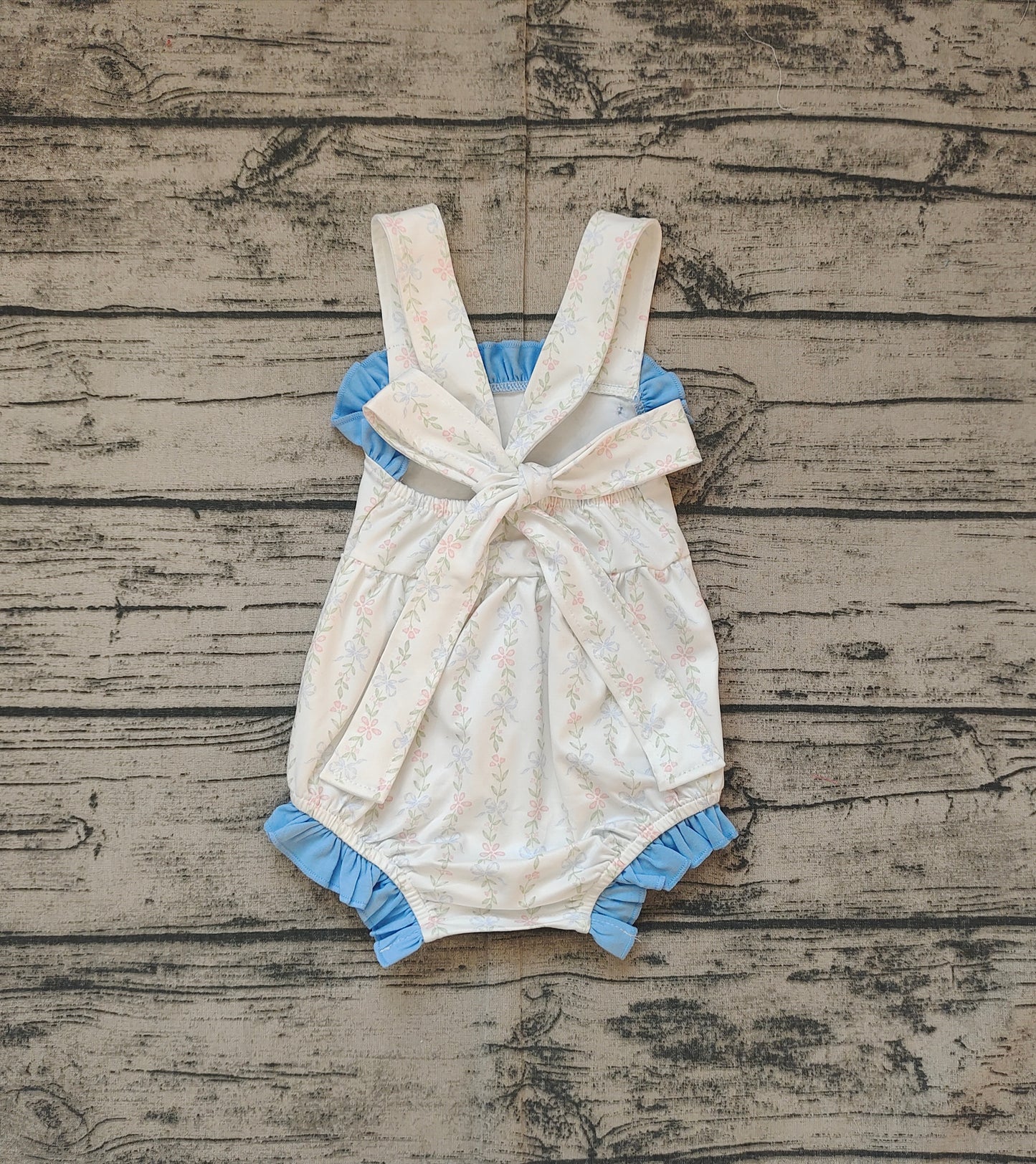 SR1478 Blue Flower Leaf Refreshing Ruffled Sleeveless romper Girls Boutique outfit 202502 RTS