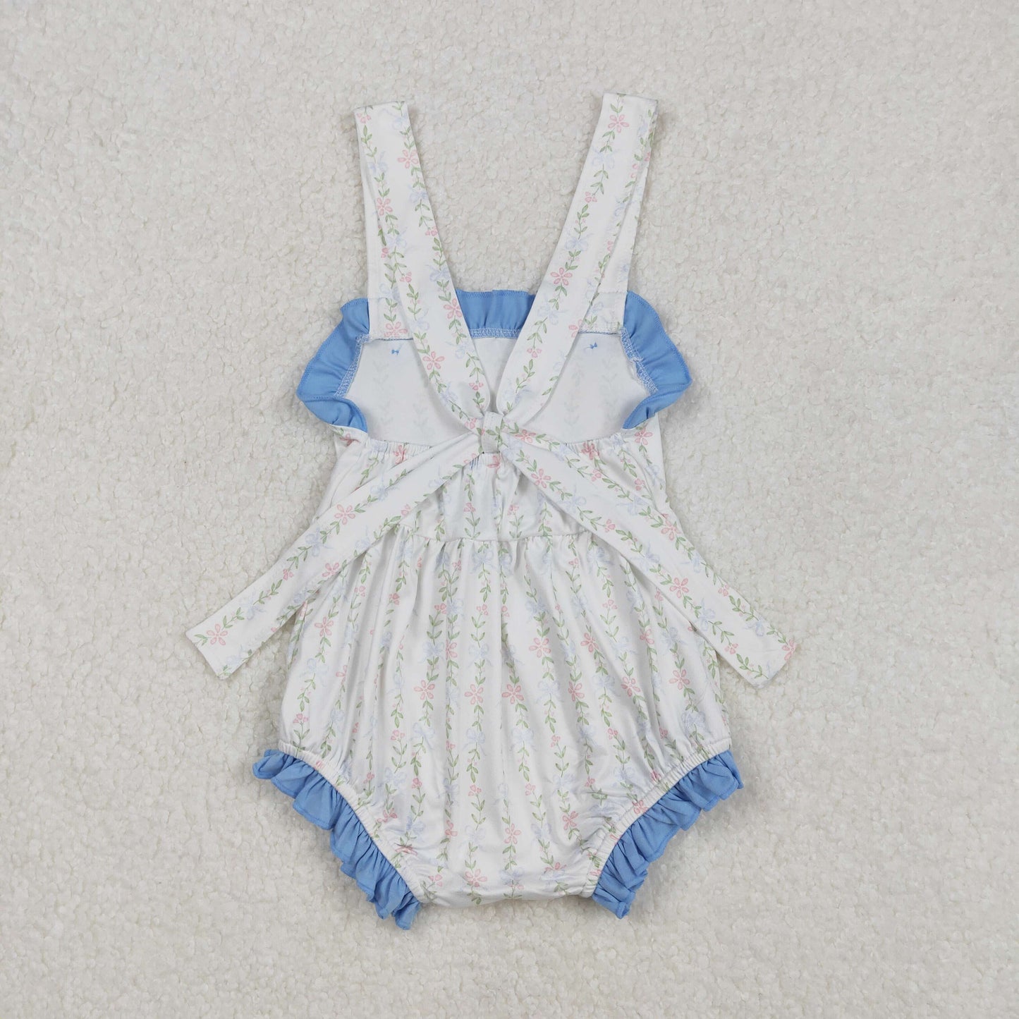 SR1478 Blue Flower Leaf Refreshing Ruffled Sleeveless romper Girls Boutique outfit 202502 RTS