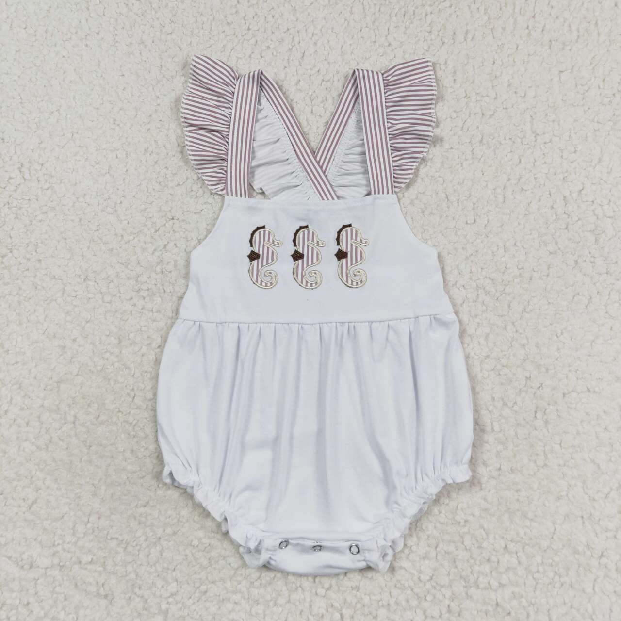 SR1502 Embroidered seahorse striped lace white vest romper high quality rompers baby