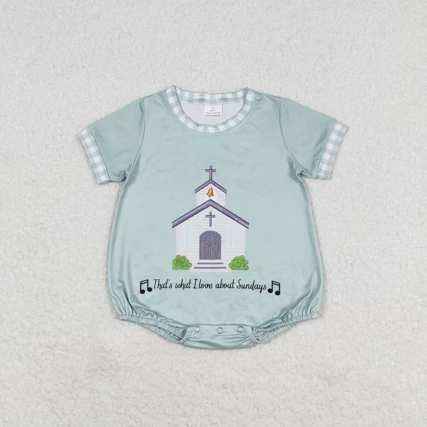 SR1530 Church lettering teal plaid short sleeve romper high quality baby boys' rompers