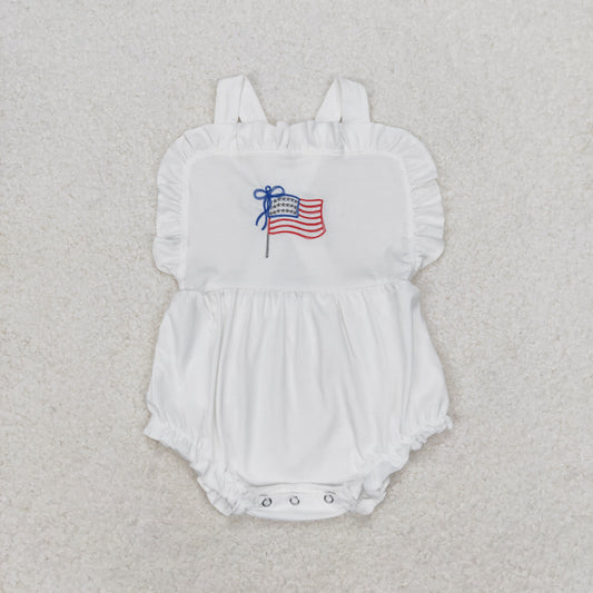 SR1548 4th of July Embroidered Flag Ruffle Sleeveless Girls Bubble Romper RTS 202509