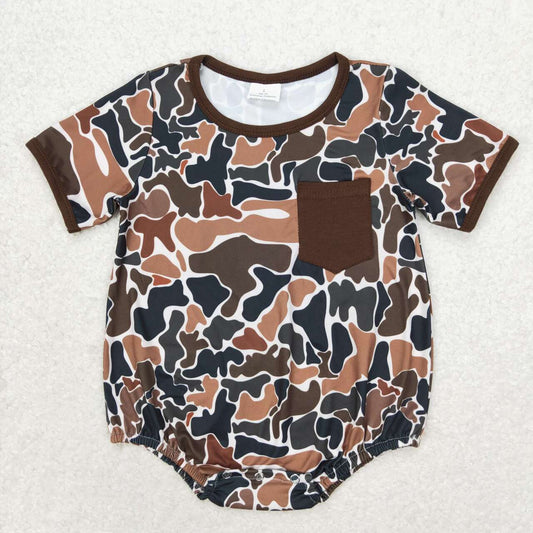 SR1580 Camo brown pocket short sleeve romper High quality baby party romper boy