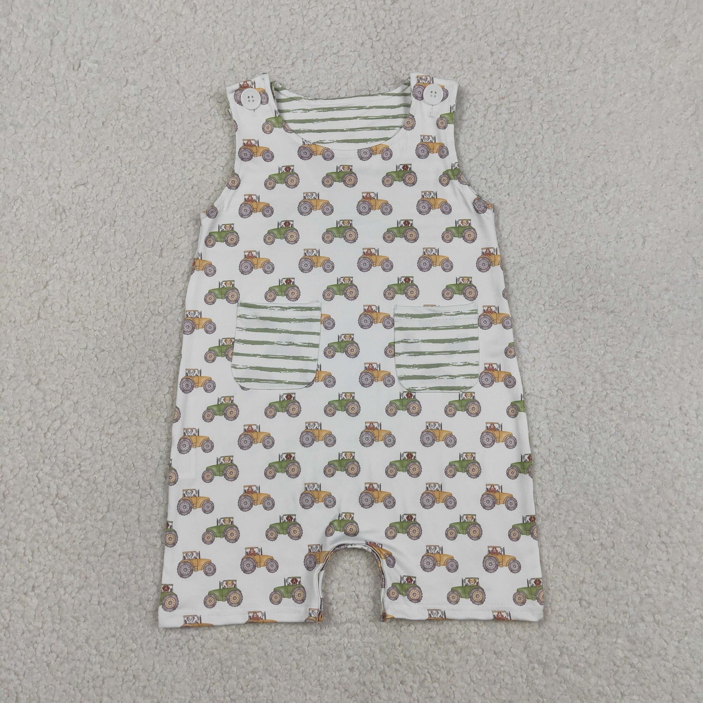 SR1586 Farm Trucks Gray White Sleeveless Boys Romper 202605 RTS