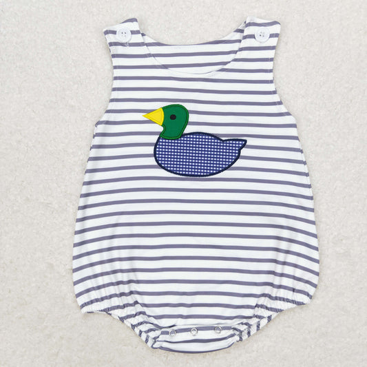 SR1592 Embroidered duck gray striped vest romper high quality baby western rompers