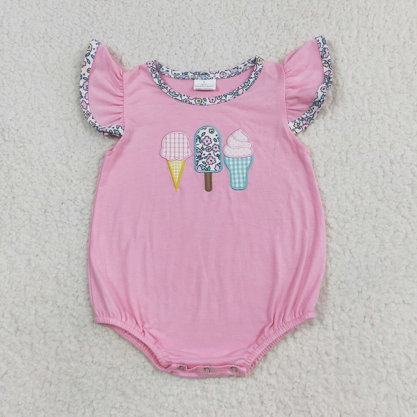 SR1598 Embroidered Ice cream Flower ice Cream Pink vest romper High quality short sleeve baby romper