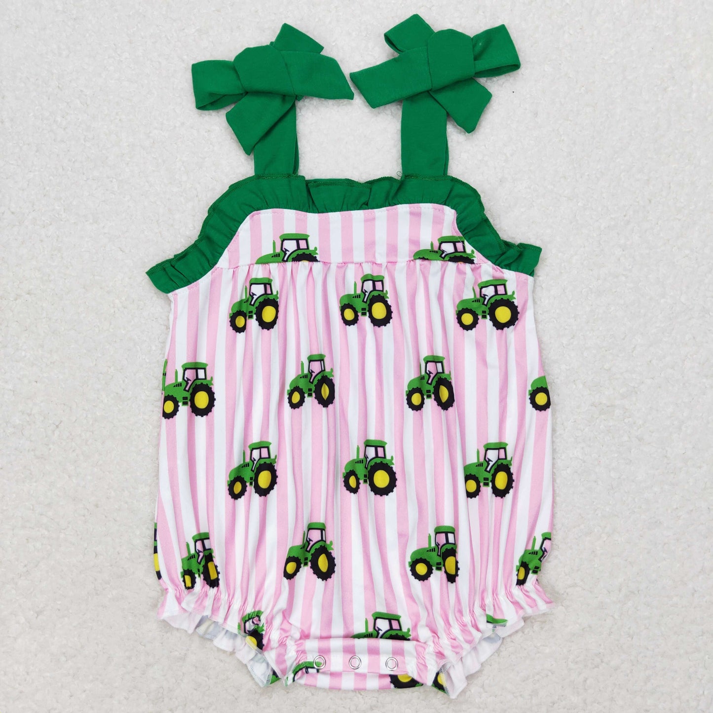 SR1623 Farm tractor Pink striped Green lace camisole romper High quality summer baby romper