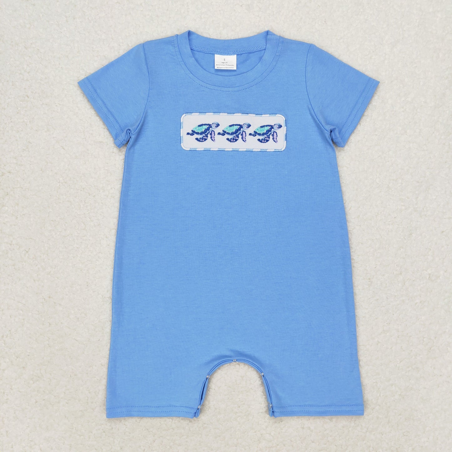 SR1651 Embroidered Turtle Blue short sleeve romper high quality baby rompers wholesale