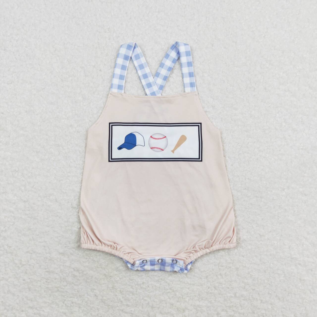 SR1653 Baseball blue check beige vest romper high quality wholesale baby romper clothes