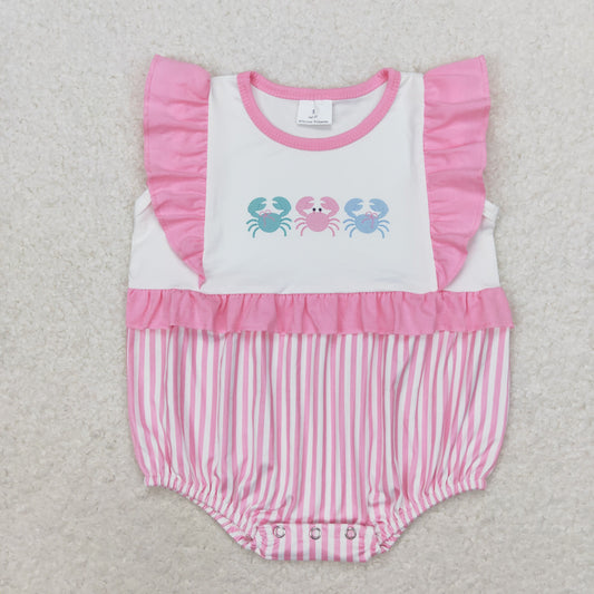 SR1676 Crab pink lace striped vest romper high quality baby rompers sets newborn clothes