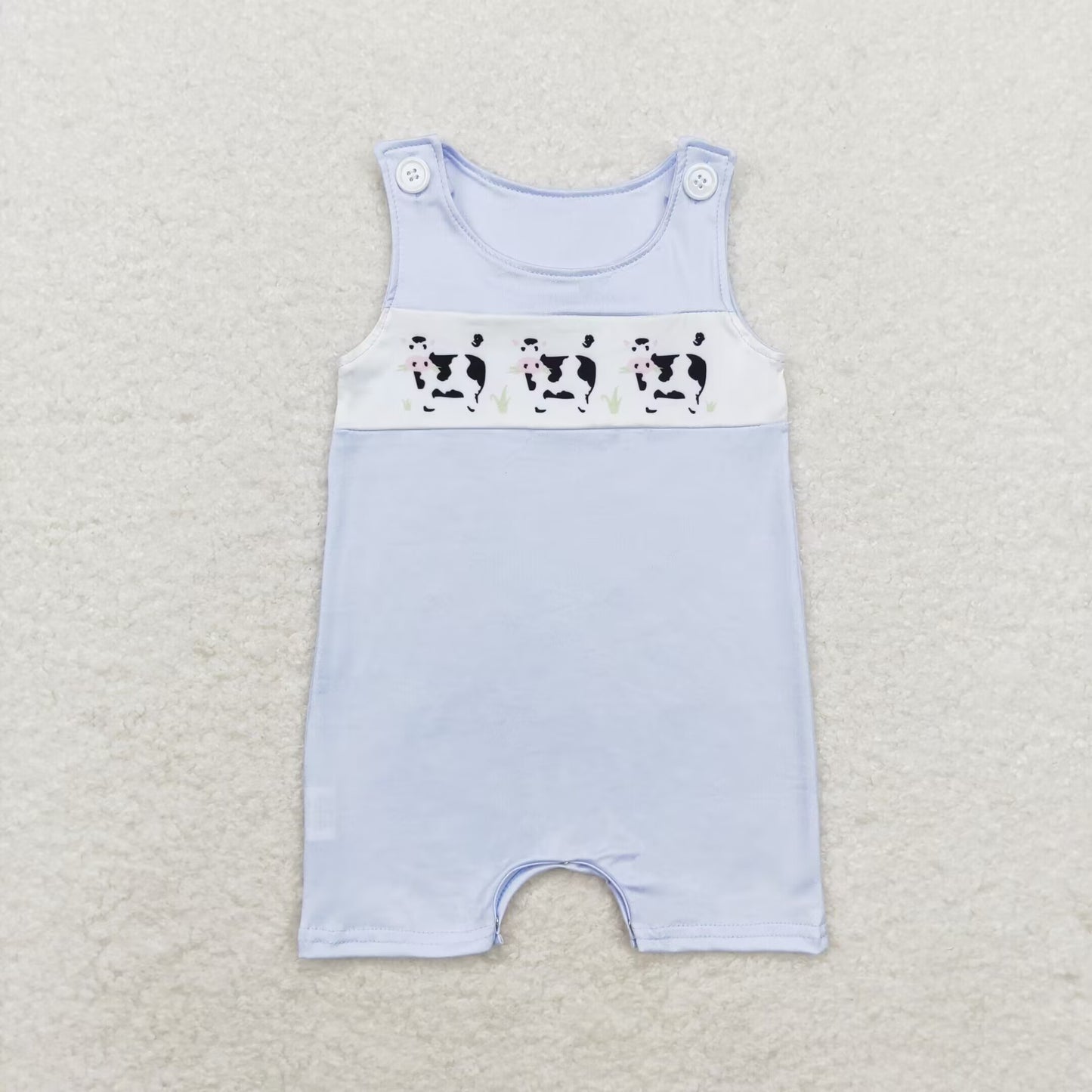 SR1695 RTS Cow blue sleeveless onesie