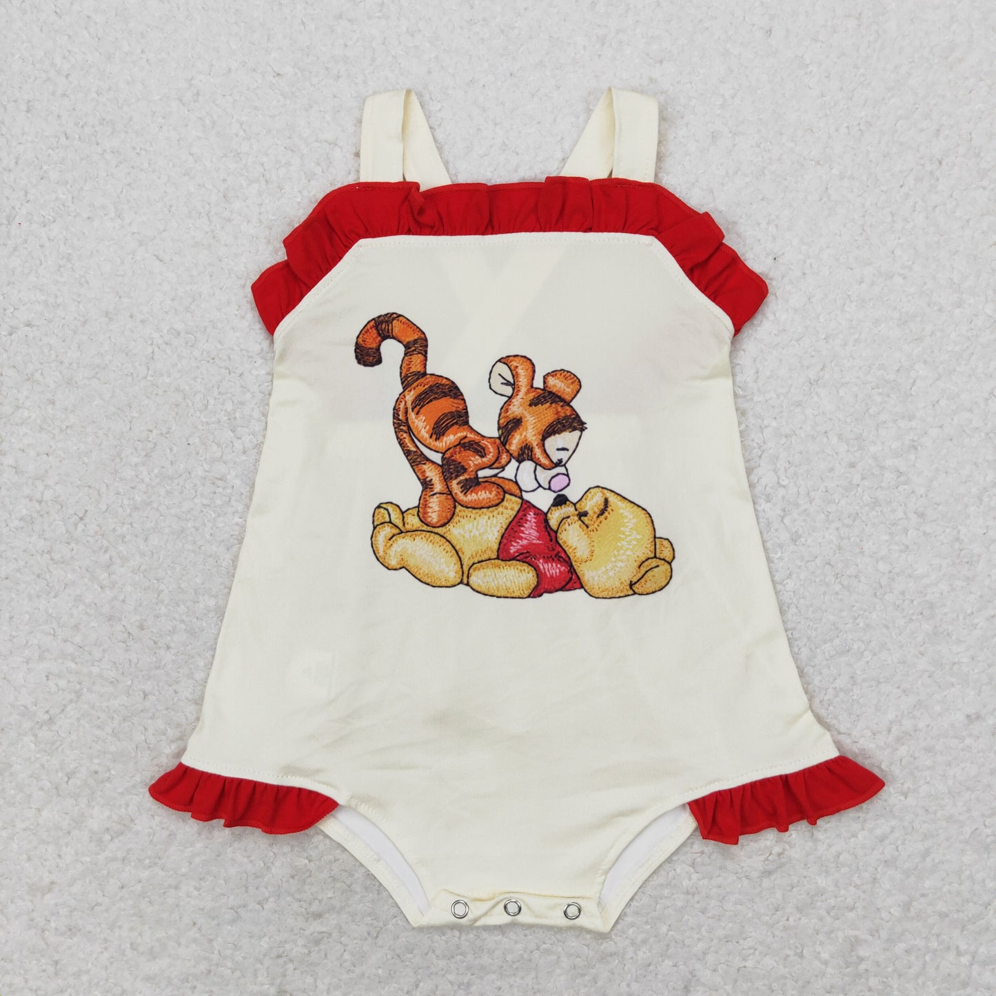 SR1705 Winnie the Pooh Red Lace Bow Beige Vest Onesie