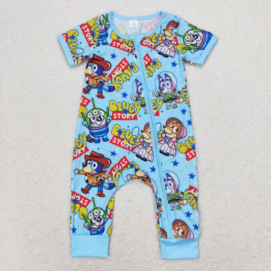 SR1723 bluey story Modal blue zip-up short-sleeved onesie