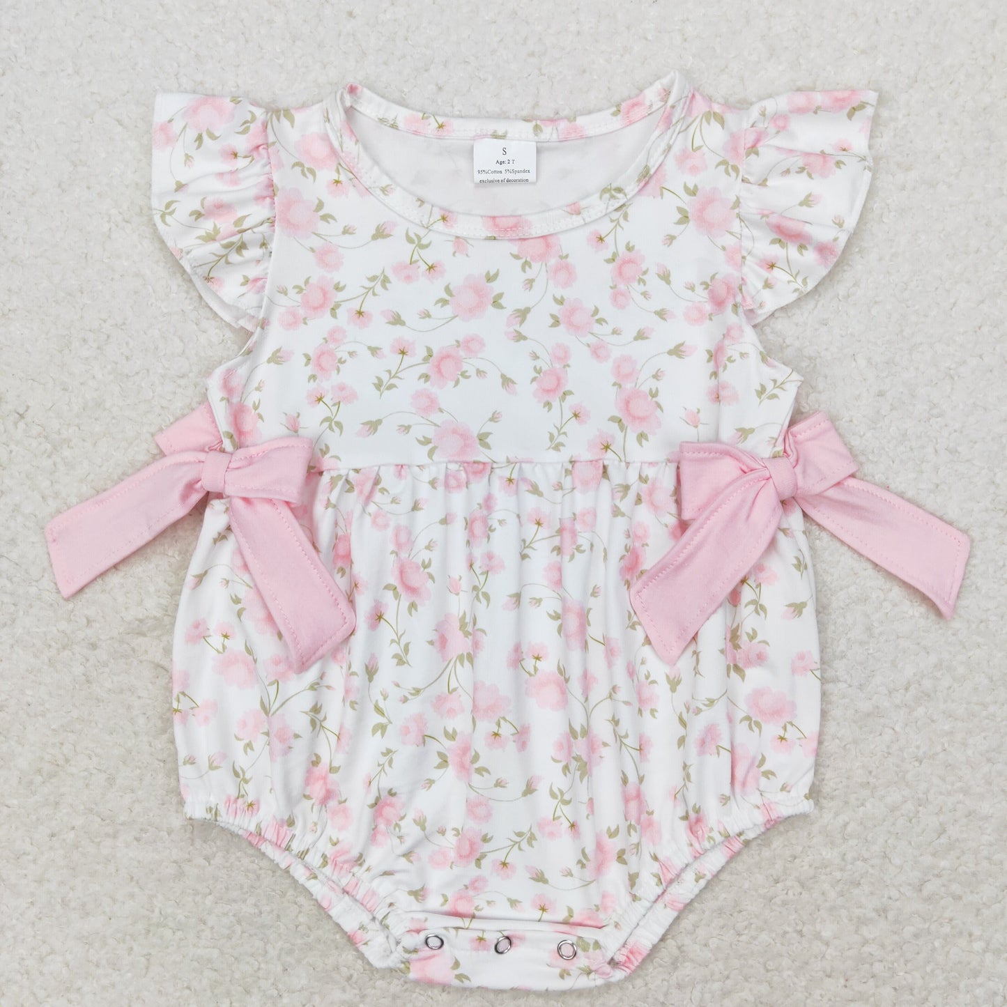 SR1765 floral bow pink white vest romper high quality romper dress baby