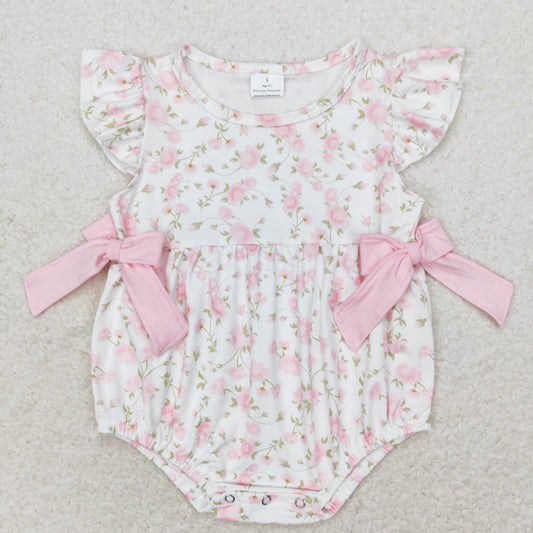 SR1765 floral bow pink white vest romper high quality romper dress baby