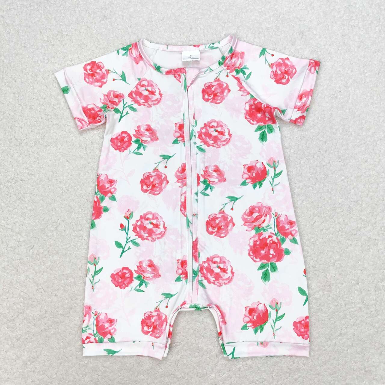 SR1768 Pink flower zipper short sleeve romper High quality romper dress baby