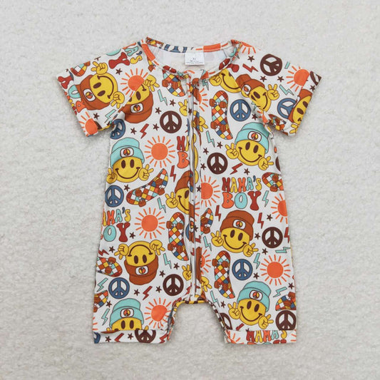 SR1776 mama's boy Smiley sunskate zipper short-sleeved onesie