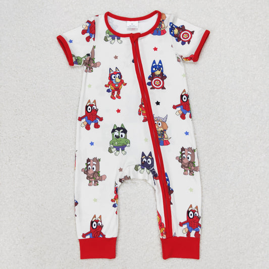 SR1792 The Avengers star beige zippered short-sleeved Onesie