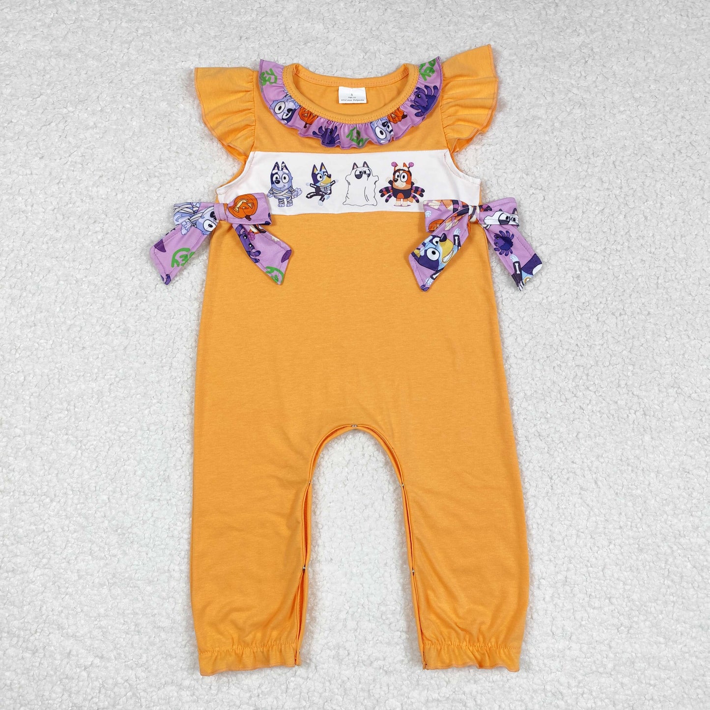 SR1796 bluey Halloween Spider pumpkin lights trimmed orange short-sleeved onesie