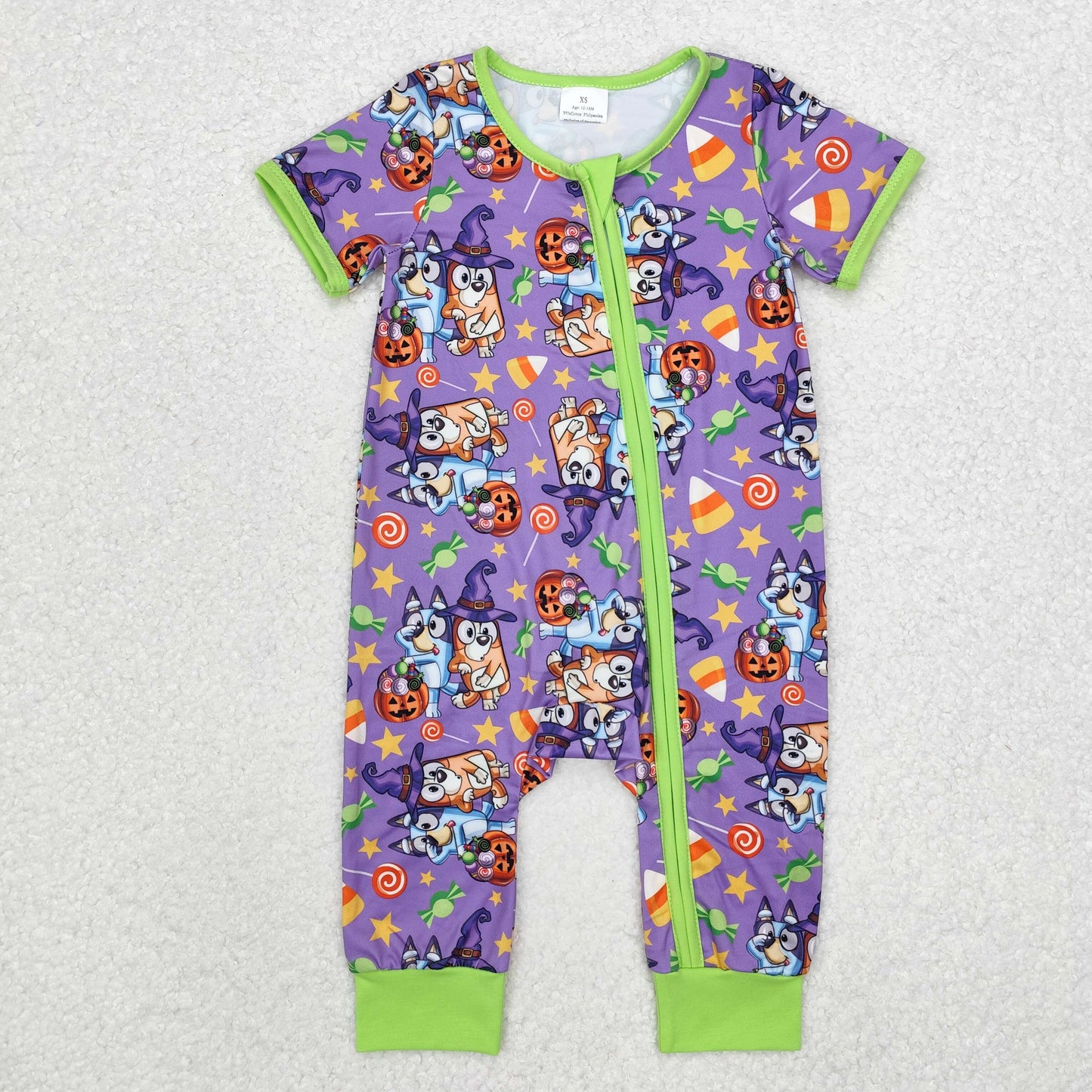 SR1803 bluey Halloween Candy Stars purple-green short-sleeved onesie