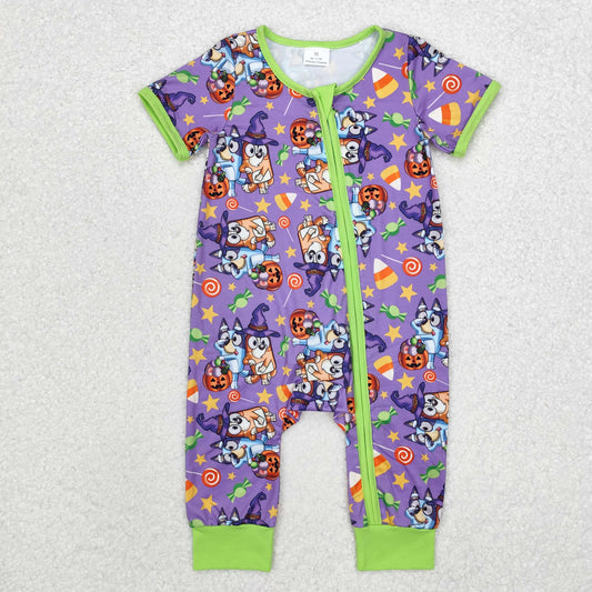 SR1803 bluey Halloween Candy Stars purple-green short-sleeved onesie