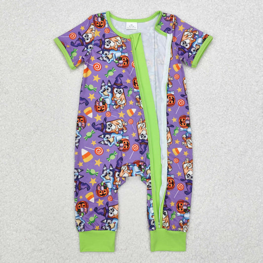 SR1803 bluey Halloween Candy Stars purple-green short-sleeved onesie