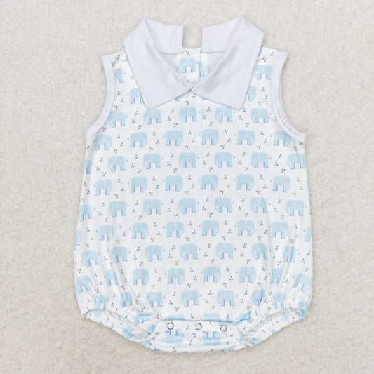 SR1824 Blue elephant doll collar white vest romper high quality baby party romper boy