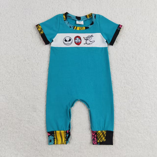 SR1830 RTS Christmas Eve Horror spliced teal short-sleeved onesie