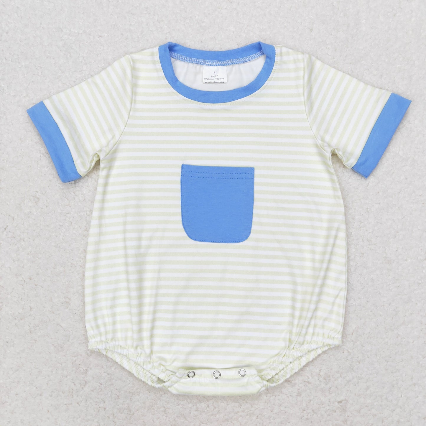 SR1840 Striped Haze Blue pocket Short sleeve romper High quality boy baby romper