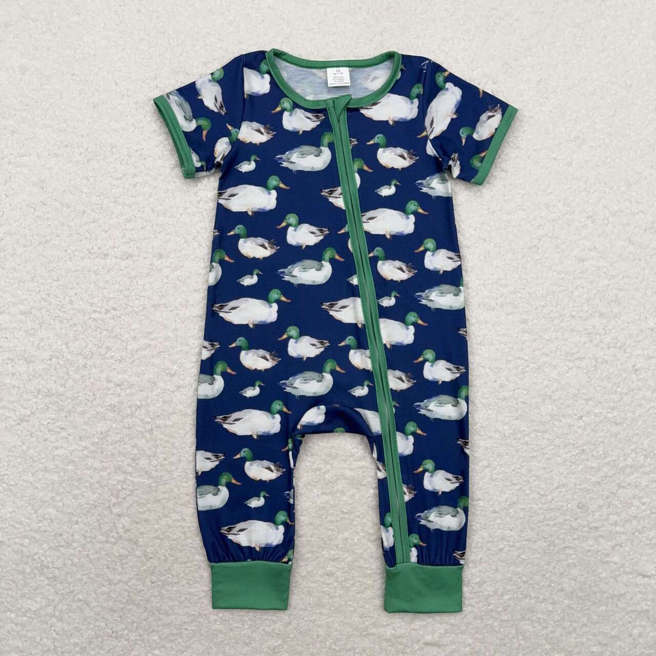 SR1897 Modal Duck navy blue zip-up short-sleeved onesie