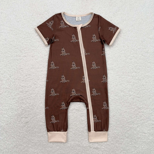 SR1898 Modal Duck brown zip-up short-sleeved onesie