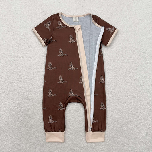 SR1898 Modal Duck brown zip-up short-sleeved onesie