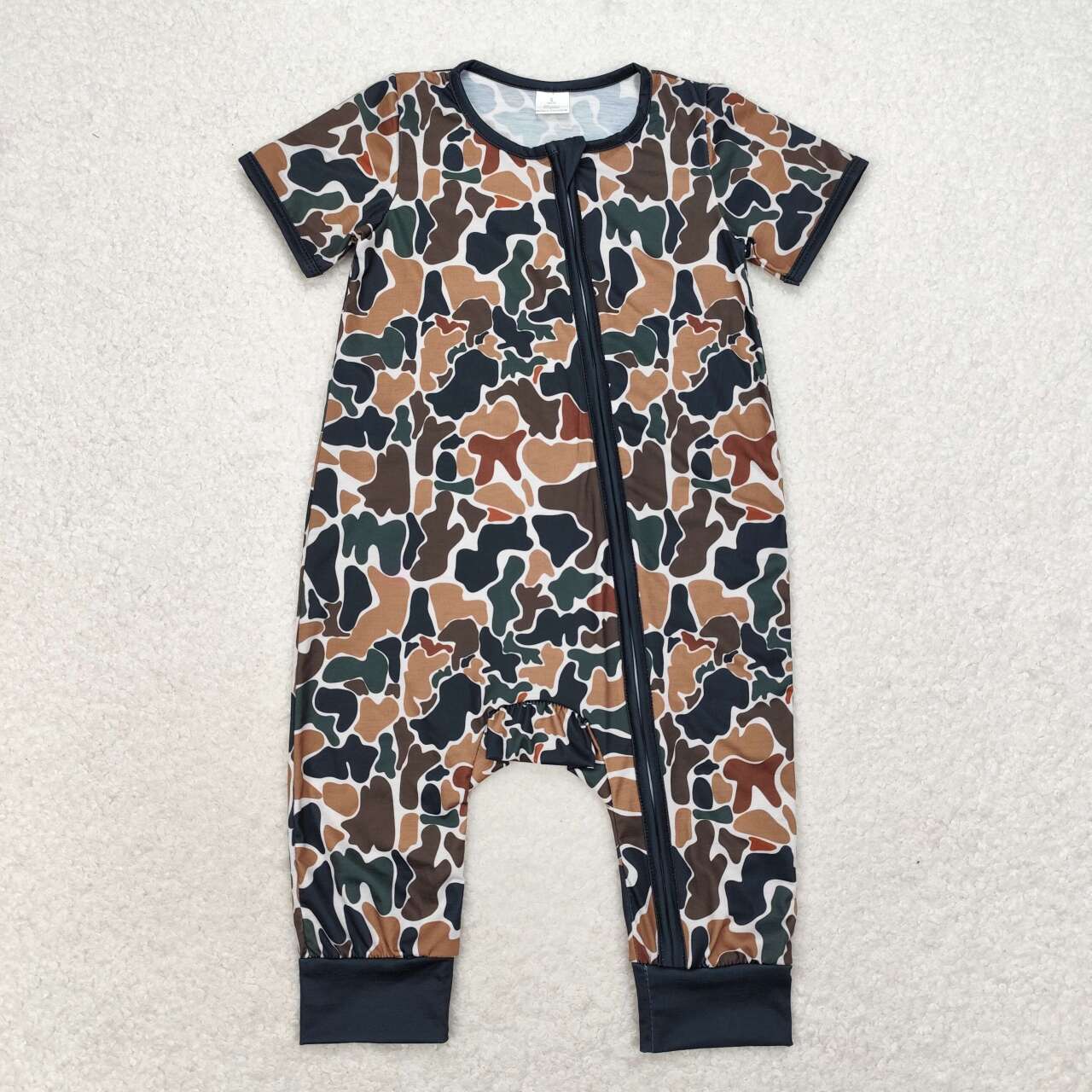 SR1899 Modal Green camouflage beige zipper short sleeve romper High quality baby toddler sweater romper