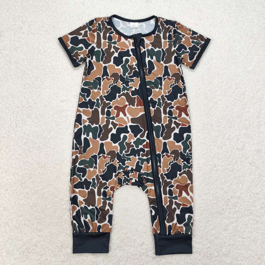 SR1899 Modal Green camouflage beige zipper short sleeve romper High quality baby toddler sweater romper