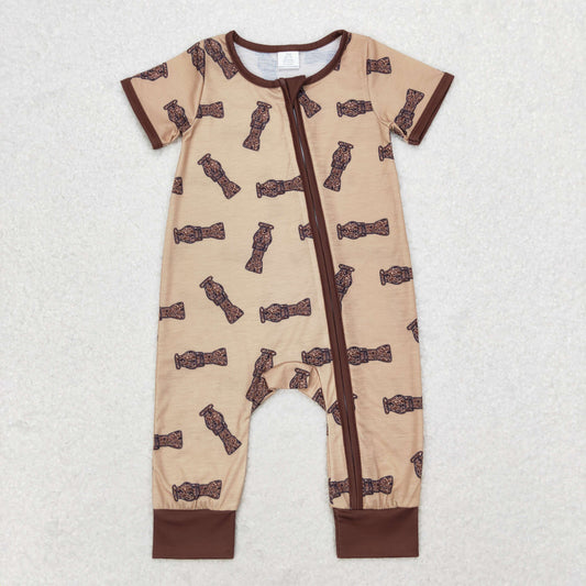 SR1900 NO MOQ Modal Camo bottle Brown zipper short sleeve romper bamboo zippy